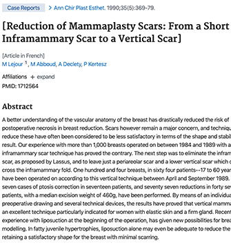 Réduction des cicatrices de mammoplastie: d'une cicatrice inframammaire courte à une cicatrice verticale - Dr Abboud